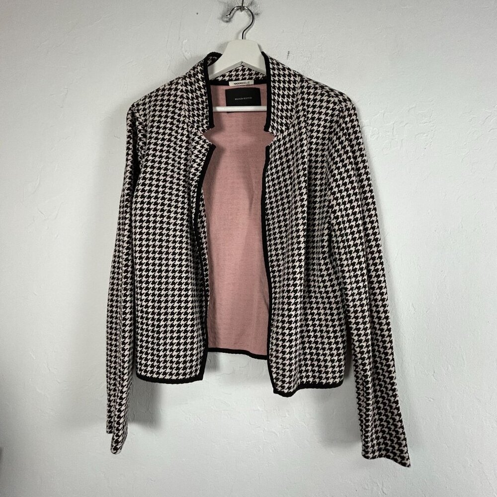 Maison Scotch Womens Houndstooth Cardigan Jacket Size 3 Black White Open Front
